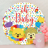 Aperturee - Oh Baby Color Animals Round Baby Shower Backdrop